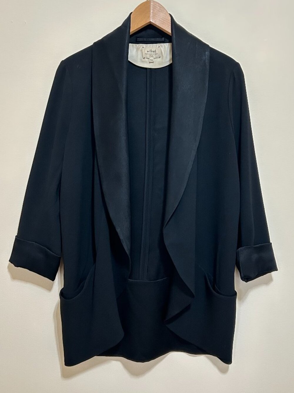 Aritzia Wilfred Chevalier "Tuxedo-Inspired" Open Front Blazer Black Size M